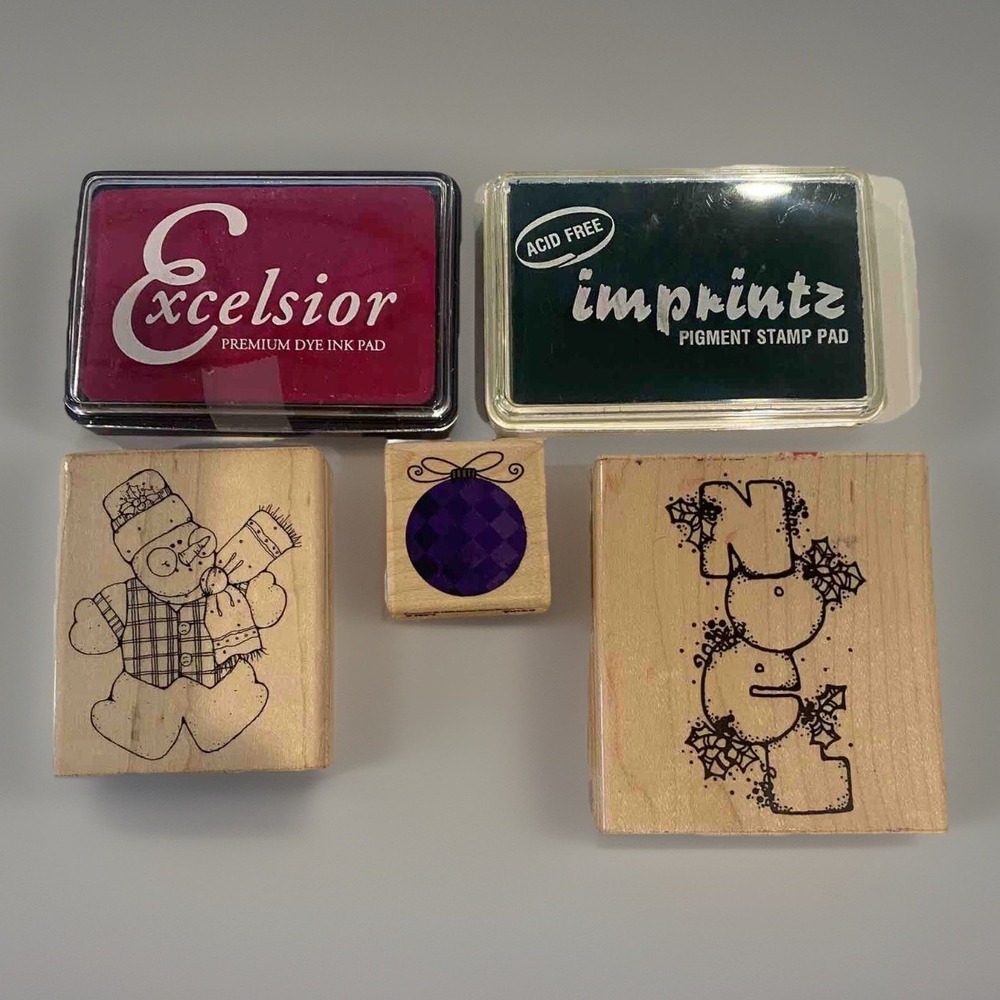 DOTS JRL DESIGN Merry Christmas Rubber Stamp Lot & Ink Pads
